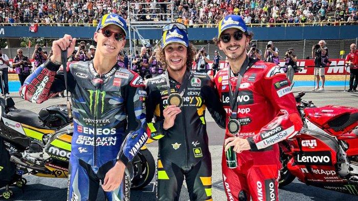 MotorGP Belanda 2023 Jura 1 Francesco Bagnaia, Juara 2 Marco Bezzecchi dan Juara 3 Aleix Espargaro (Tribun.com)