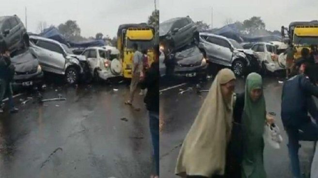 Tabrakan Beruntun di Tol Purbaleunyi memakan korban jiwa 1 orang tewas (X @MallPojok).