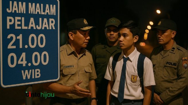 Ilustrasi jam malam pelajar untuk pencegahan jadi korban begal (tinta hijau).