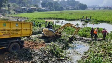Pembersihan eceng gondok di wilayah waduk saguling (iNews).
