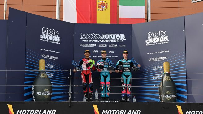 M. Kiandra Ramadhipa Pebalap binaan AHM yang turun di ajang Moto3 Junior World Championship meraih podium kedua pada race 1 yang berlangsung di MotorLand Aragon (dok).
